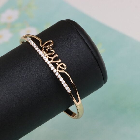 Rose Gold Love Text CZ Bangle – 2.36 Inch Elegant Romantic Style, XPBL0534 - Picture 8 of 12